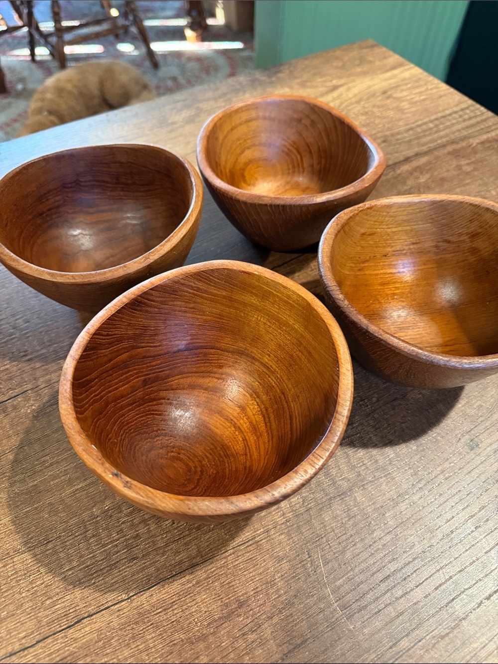Dolphin Genuine Teakwood Serving Bowls - Set of 4, Warm Brown
